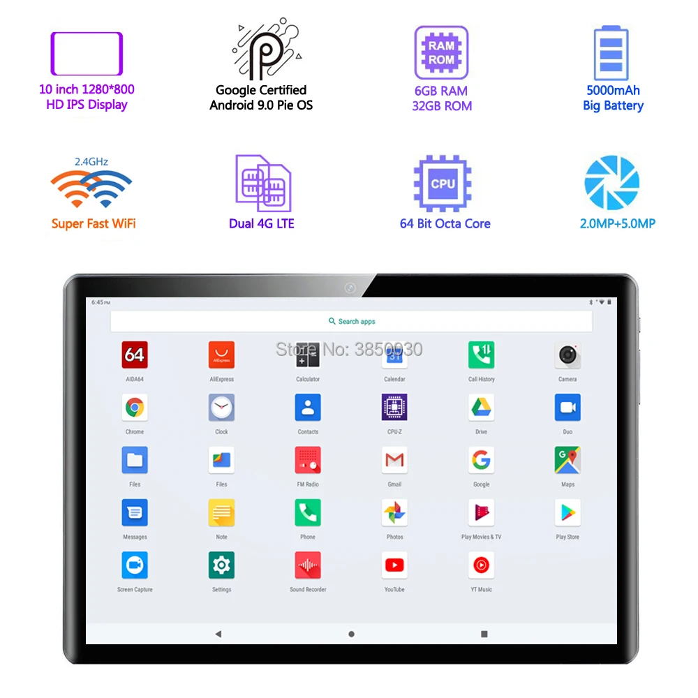 modern tablet Super View 10 inch tablet Octa Core Android 9 Pie 6GB RAM 32GB ROM 5.0MP Camera 4G FDD LTE WiFi Bluetooth Media Pad 10 newest galaxy tablet