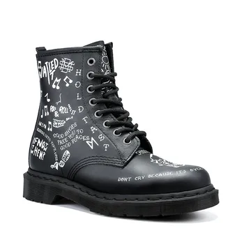 

Men's Boots Leather Graffiti Men Shoes Couple Work Boots Casual Autumn Male Ankle Boots Male Comfortable Shoe Size 35-46