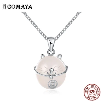 

GOMAYA 925 Sterling Silver Lucky Cat Necklace Pendant Pink Animal Choker Necklaces For Women Birthdany Gift Fashion 925 Jewelry