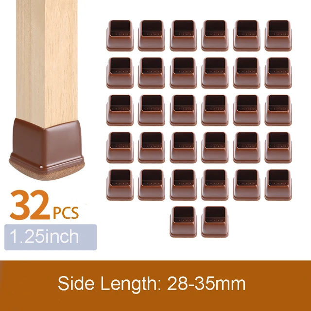32PCS Table Chair Leg Floor Caps Cover Protectors Non Slip Square TPR Furniture Glides Feet Felt Pads Hardwood Floors Protector Side Length 28-35mm