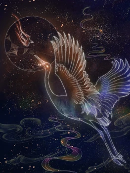 

Beautiful Starry Sky Crane Printed Polyester Fabric Shiny Gradient Silver Wire Mesh Fabric Sewing Material Dress Accessories DIY