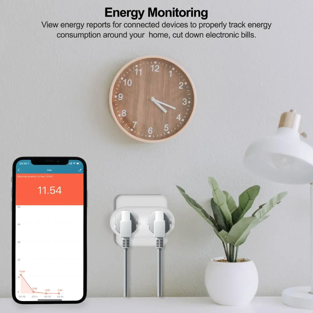 Wi-fi com Monitor de Energia Remoto por App Tomada Dupla Inteligente Padrão eu Temporização Voz Controle Tuya Suporta Google Assistente Alexa 16a - Image 2