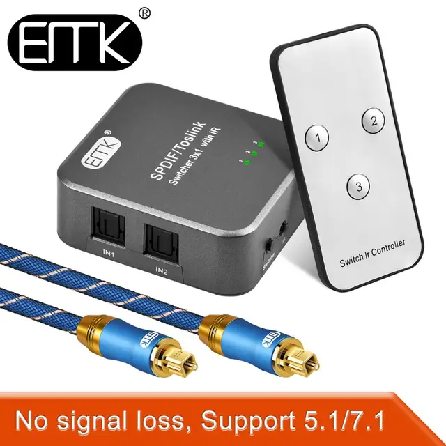 $US $18.47  EMK Optical Toslink Switch IR Remote 3 in 1out SPDIF Optical Fiber Audio switcher 3-way DTS toslink