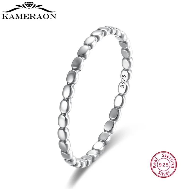 

Real 925 Sterling Silver Rings Simple Oval Beads Finger Rings for Women Original Jewelry Gift Band Silver Fine Jewelry