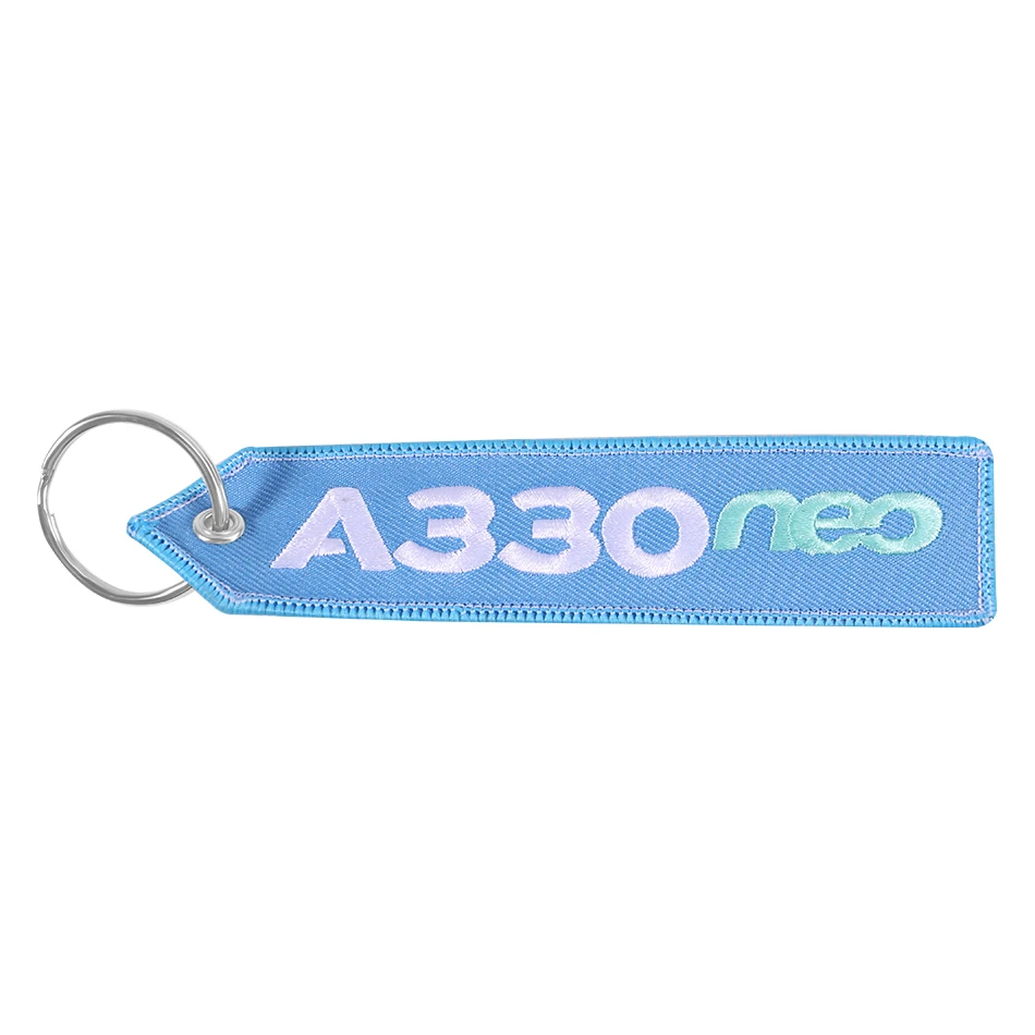 AIRBUS Keychain Double-sided Embroidery A330 NEO Aviation Key Ring Chain for Aviation Gift Strap Lanyard Light Blue Keychains (1)