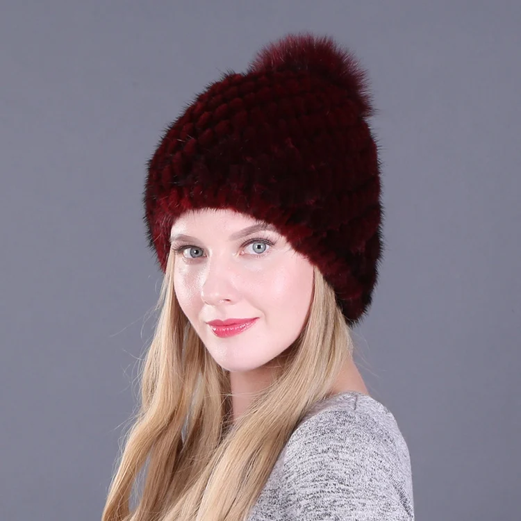 Норковая меховая шапка, женская зимняя вязаная меховая шапка, русская Женская Роскошная брендовая шапка из натурального меха, зимняя шапка для женщин - Цвет: color4