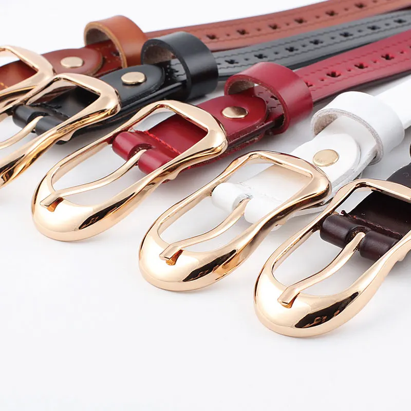 

Hollow Flower Waist Belt Solid Color Geometric Metal Buckle Second Layer Cowskin For Dress Jeans Decorative Genuine Leather Belt