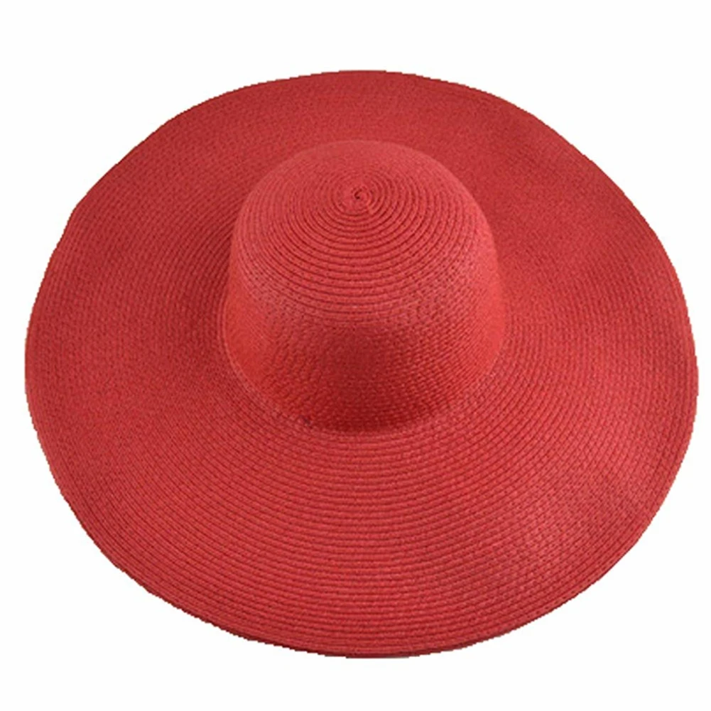 Hawaiian Summer Beach Floppy Hat Solid Color Women Wide Brim Straw Sun Cap