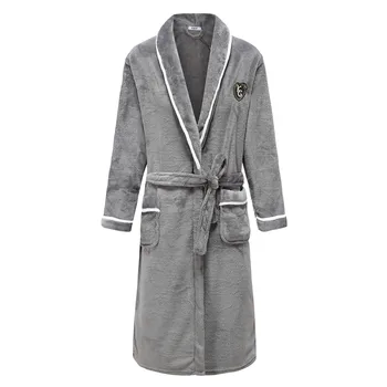 

Winter Coral Fleece Men Kimono Gown Home Clothing Thick Bathrobe Belt Pocket Pyjamas Flannel Sleepwear Nightwear Negligee