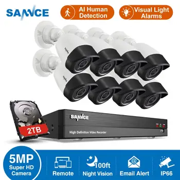 

SANNCE 8CH 5MP-N HD DVR Home Security Camera System 8pcs 5MP Infrared Night Vision IP66 Outdoor AI Cameras Surveillance CCTV Kit