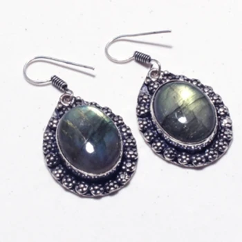 

Genuine Labradorite Earrings Silver Overlay on Copper Hand made women Jewelry Gift