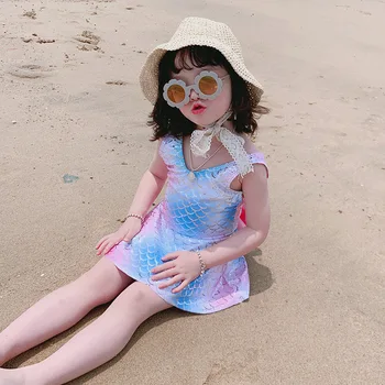 

Magic color children's skirt big bow swimsuit Princess Baby mermaid sequin fashion ins girls one piece beach wear YZ20031