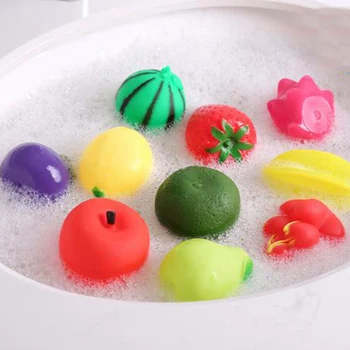 

Baby Funny Bath Toys Fruits Vegetables Bathing Toy Colorful Soft Rubber Float Squeeze Squeaky Bath Toy Swimming Toy For Baby