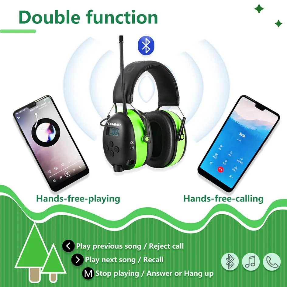 ZOHAN 2000mAh Lithium Battery Bluetooth & Radio AM/FM Safety Electronic Shooting Ear Muffs Hearing Protection Ear Defenders