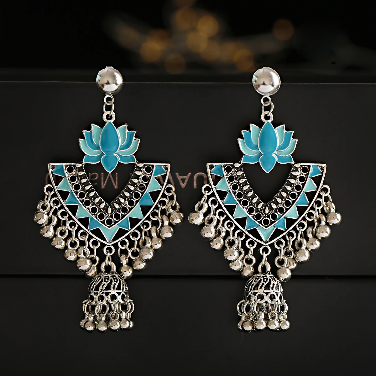 Pendientes étnicos de plata de loto para mujer, joyería india con flecos Jhumka, estilo étnico turco Tribal, gitanas|Pendientes con forma gota| - AliExpress