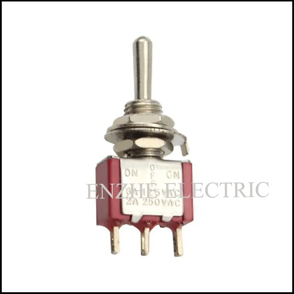 100PCS Toggle switch MTS 103 ON OFF ON Red mounting hole 6MM SPDT 3P 3 ...