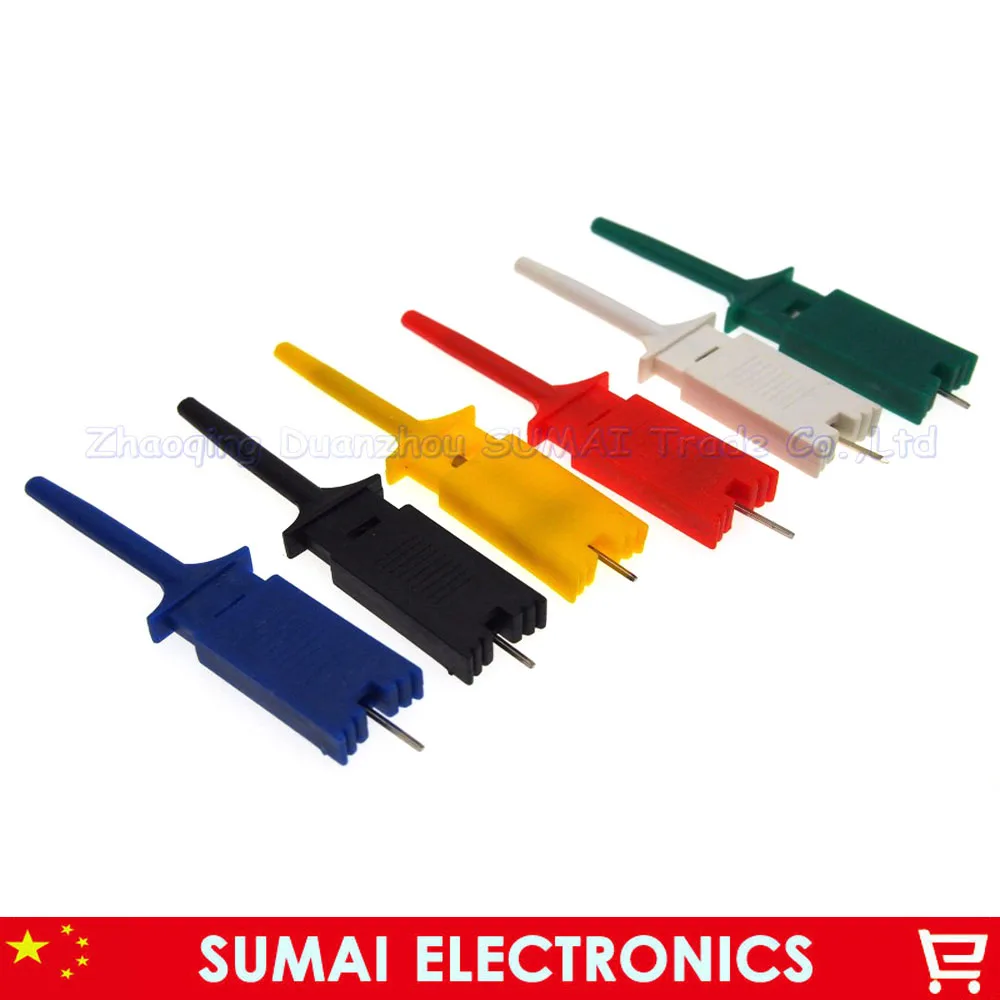 1set 5 Colors Grabbers Probes SMD SMT IC Test Hook Clip Flat Small Size 49mm 