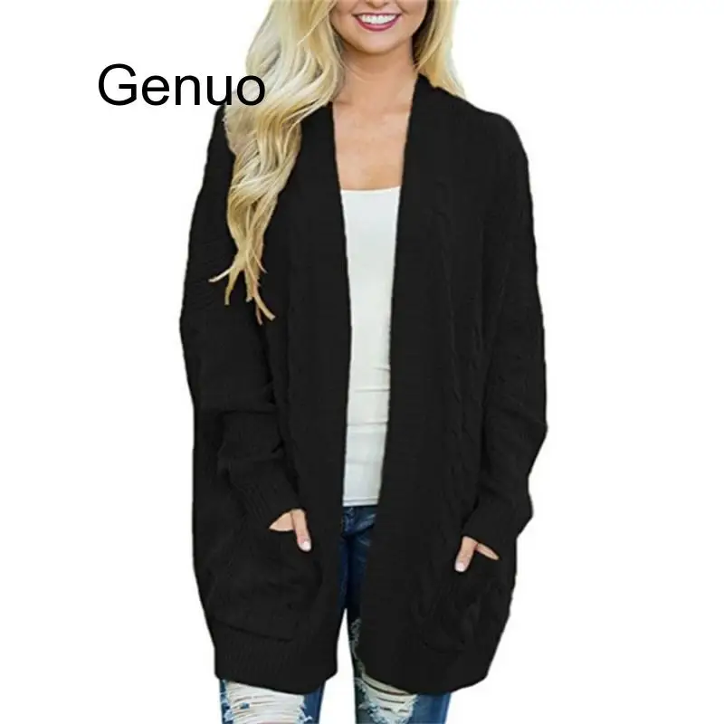 

Autumn And Winter New Sweater Women's Long Section Large Size Double Pocket Twist Knit Cardigan