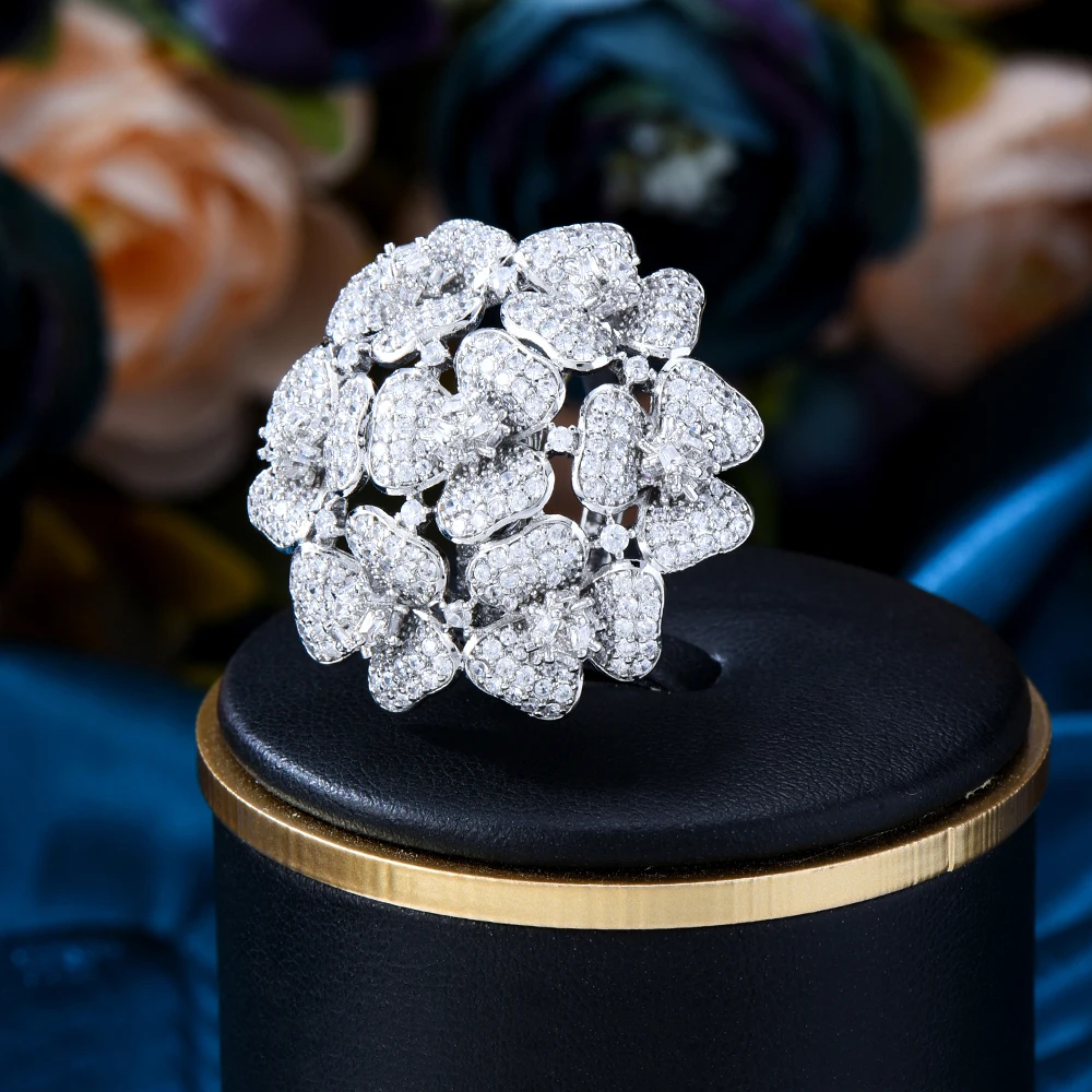 GODKI Luxury Big Bold Flowers CLUSTER Rings with Zirconia