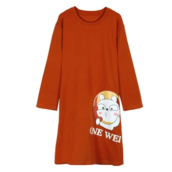 

Autumn Long Sleeve Round Neck Women Nightgowns Cartoon Rabbit Print Pocket Winter Nightdress Large Size Cotton Sleepwear 6223