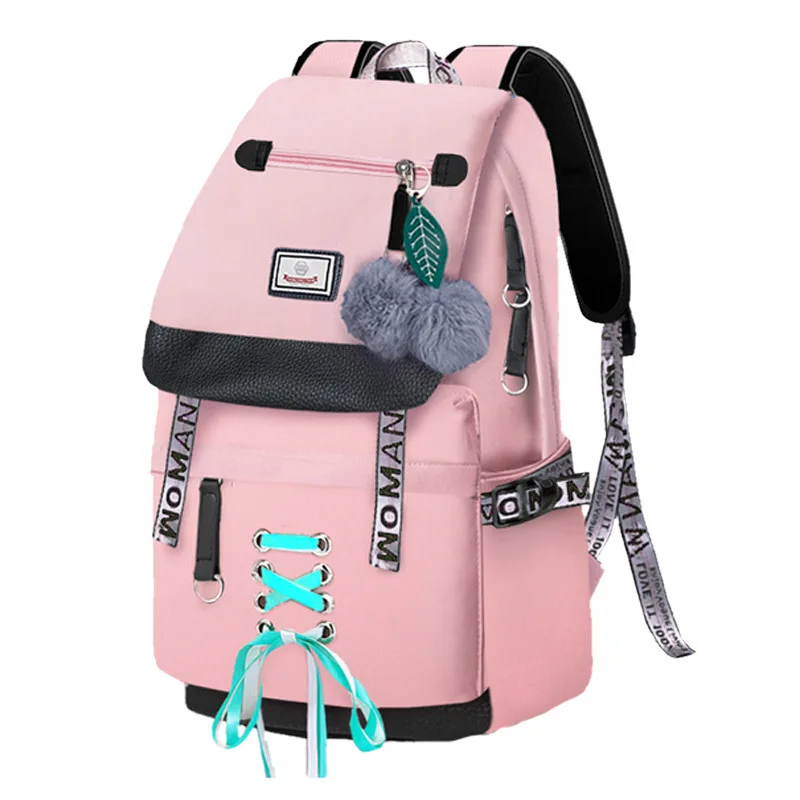 

Ougger Big Fashion Traveling Bag for Ladies Campus Student Backpack Pink Polyester Popular Fresh Style Letter Large Capacity Bag