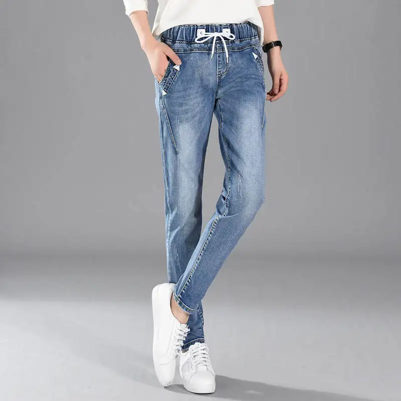 Plus Size 5XL Jeans Woman Lace Up Boyfriend Jeans Women Harem Pants Stretch Jeans Femme Long Pants Denim Trousers Women C5532