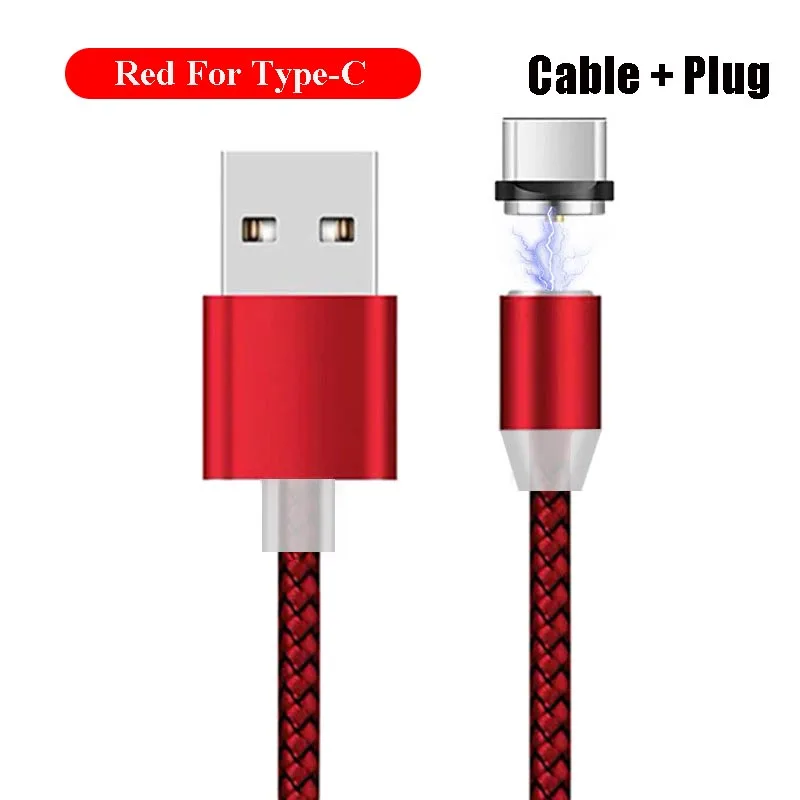 2 м Магнитные кабели для мобильных телефонов для iphone 11 Pro Max type C Micro USB зарядное устройство для samsung провод шнур Магнит кабель для быстрой зарядки - Цвет: Red For Type C