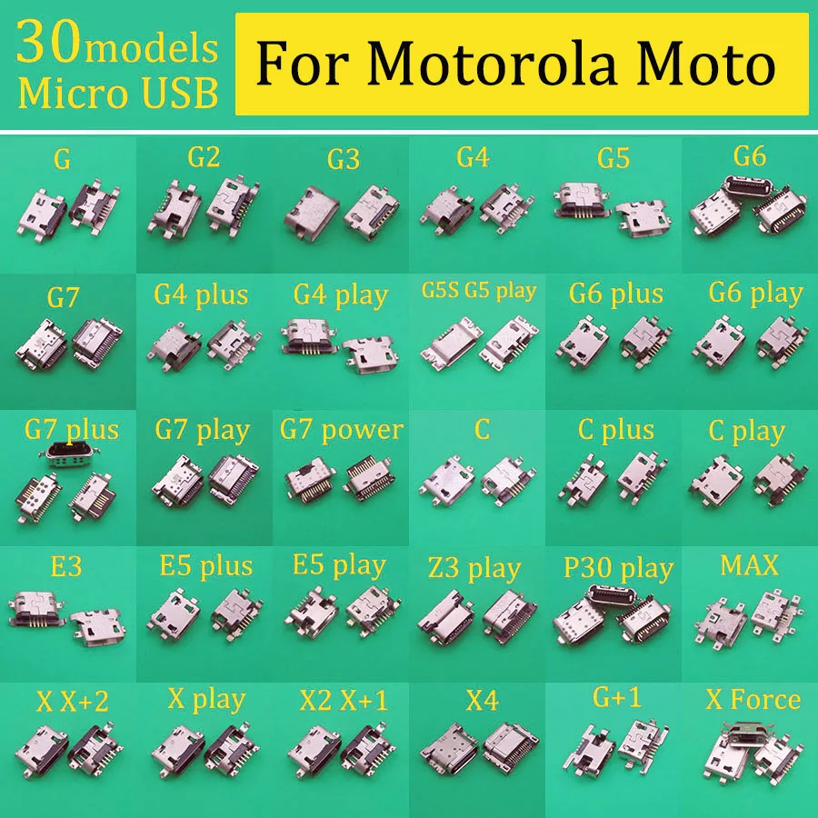 30 моделей разъемов Micro USB для зарядки разъем Motorola Moto G G2 G3 G4 G5 G6 G7 G5S C E3 E5 Z3 P30 Play Plus MAX X
