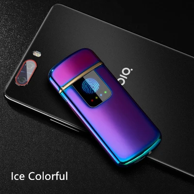 Ice Colorful Металлическая USB Зажигалка перезаряжаемая ветрозащитная Зажигалка Портативный светодиодный дисплей сенсорный пальцевый принт прикуриватель аксессуары для курения - Цвет: Ice Colorful
