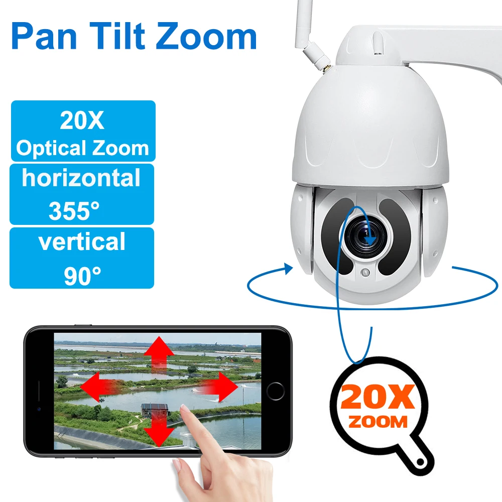 4G SIM Card IP Camera Auto Tracking 20x Auto Zoom CCTV PTZ Metal IR Dome Camera 5MP RJ45 H.265 Human Detect Audio SD Card CamHi