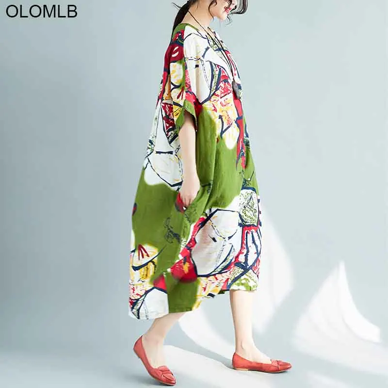 

2019 Summer Long Dresses Woman Casual Loose Fashion Dress Women Abstract Print Plus Size Cotton Dress 4xl 5xl 6xl 7xl Graffiti
