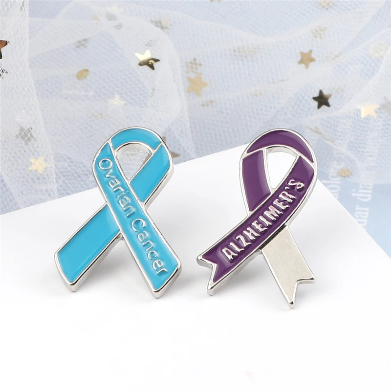Ovarian Cancer Awareness Ribbon Lapel Pin - Teal & Gold Pewter Support Pin - View #7