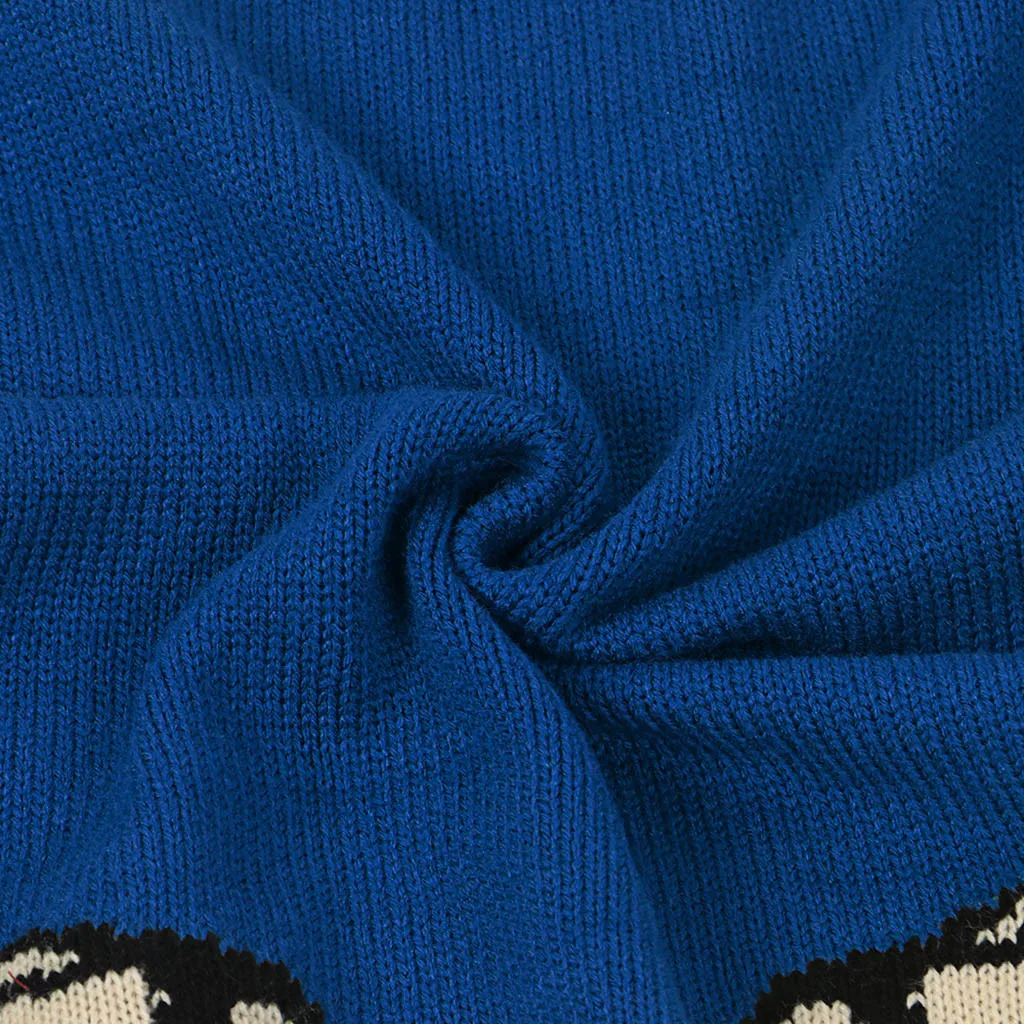 Jaycosin Fashion Women Simple Wild Animal Print Patchwork Sweater Stylish Long Sleeve Comfortable Casual Loose Top Blouse 928#4