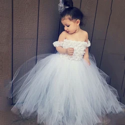 White Tulle Princess Dress Puffy Flower Girl Dresses Baby Girl Dress Kid First Communion Dress Wedding Party Gown