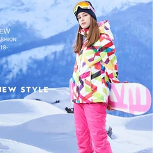 Набор цветных снежинок костюм лыжный костюм для женщин Спорт на открытом воздухе 10K ветрозащитная Лыжная куртка и брюки
