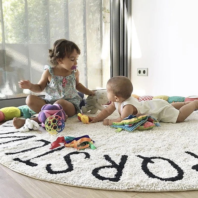 

Round Baby Play Mat Kids Carpet Cotton Baby Games Activity Mats Rug with Letters Toys for Children Teepee Tent Nursery Rug 120cm