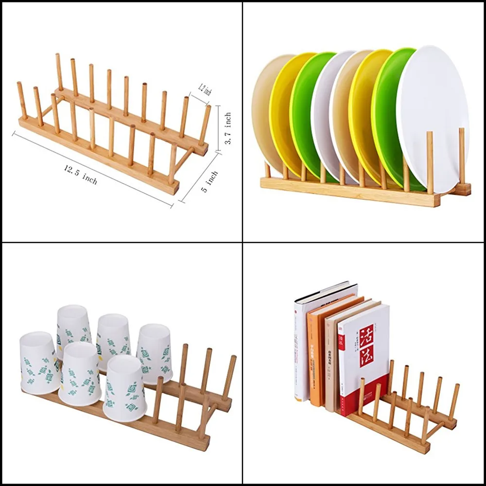 Бамбуковая подставка для посуды сушильная Подставка для хранения и сушки кухонные Крючки Аксессуары чаша полка для тарелок