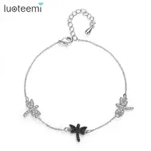 LUOTEEMI, прекрасный яркий браслет Стрекоза для милых девушек, для свиданий, сияющий кубический циркон, модное ювелирное изделие, бижутерия, рождественский подарок