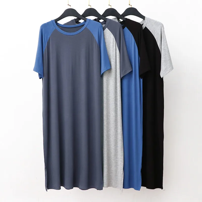 

Fdfklak Plus Size Loose Nightgowns For Women Patchwork Color Modal Cotton Night Dress Summer Long Nightshirt Casual Home Wear
