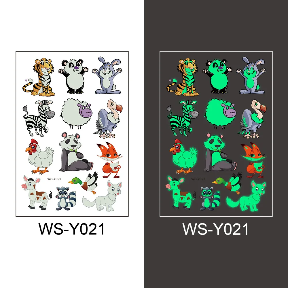 Tattoo Sticker Luminous Temporary Children Arm Face Glowing Waterproof Body Art Dinosaur Pirate Unicorn Mermaid Cartoon