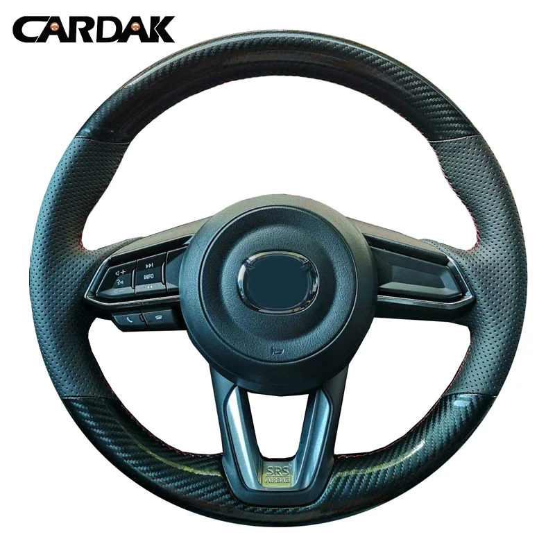 CARDAK Black Leather Carbon fiber leather Car Steering Wheel Cover For Mazda CX-3 CX3 CX-5 CX5 2017 2018 6 CX-9 | Автомобили и