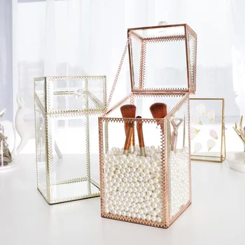 

Creative Makeup Tube Multi-function Home Bedroom Exquisite Crafts Square Oblique Mouth Flip Simple Plating Glass Flower Room