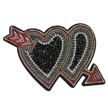 

Rhinestones Beaded Crystal Arrow Heart Patches Iron on Stickers Applique 5 pieces