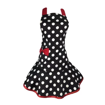 

Polka Dot Skirt Apron with Pockets, Black Cute Funny Retro Cotton Kitchen Cooking Aprons Woman Girl