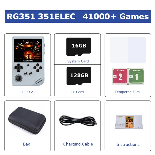 New RG351V Retro Handheld Game Console Uses The 351 EIEC System Suitable For PS1/PSP/N64 Emulators Built-in 50000+ Classic Games Gray-16G-128G