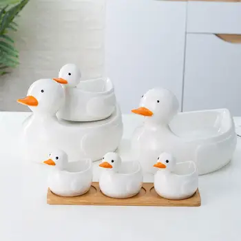 

1 Set Ceramic Seasoning Dish Duck Shape Dish Duck Meat Dish with Tray (White)
