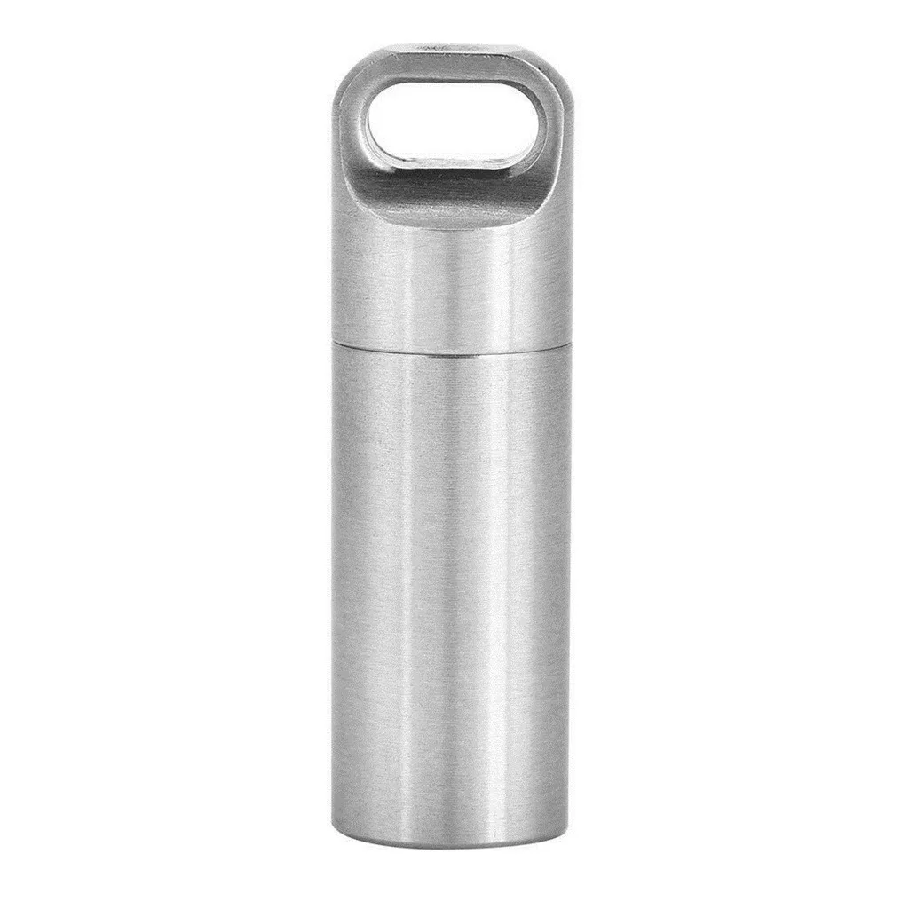 

1pc Creative Stainless Steel Medicine Bottle Keychain Case Container Waterproof Holder Aluminum Drug Pill Box Keyring Storage