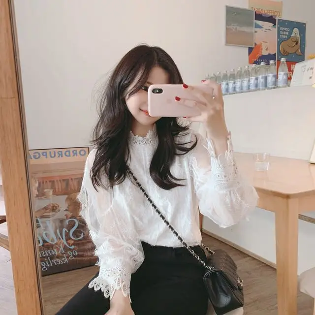 

Embroidery Lace Shirt Spring femme Casual white Tops Women Long sleeve Girls Blouse New Women Blouses femme