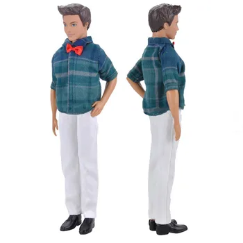

1set 1/6 Doll Clothes Blue Plaid Shirt & White Pants For Ken Dolls Trousers For Barbie's Boyfriend Ken Prince Boy Doll Clothes