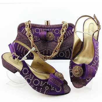 

New fashion purple sandals with handbag set African party shoes and bag MM1103 Heel Height 4CM